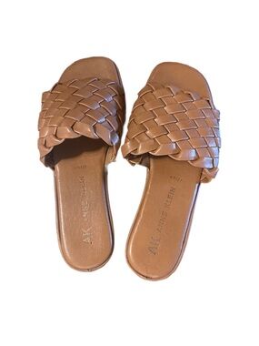 Anne Klein Woven Slide Sandals in Cognac Brown